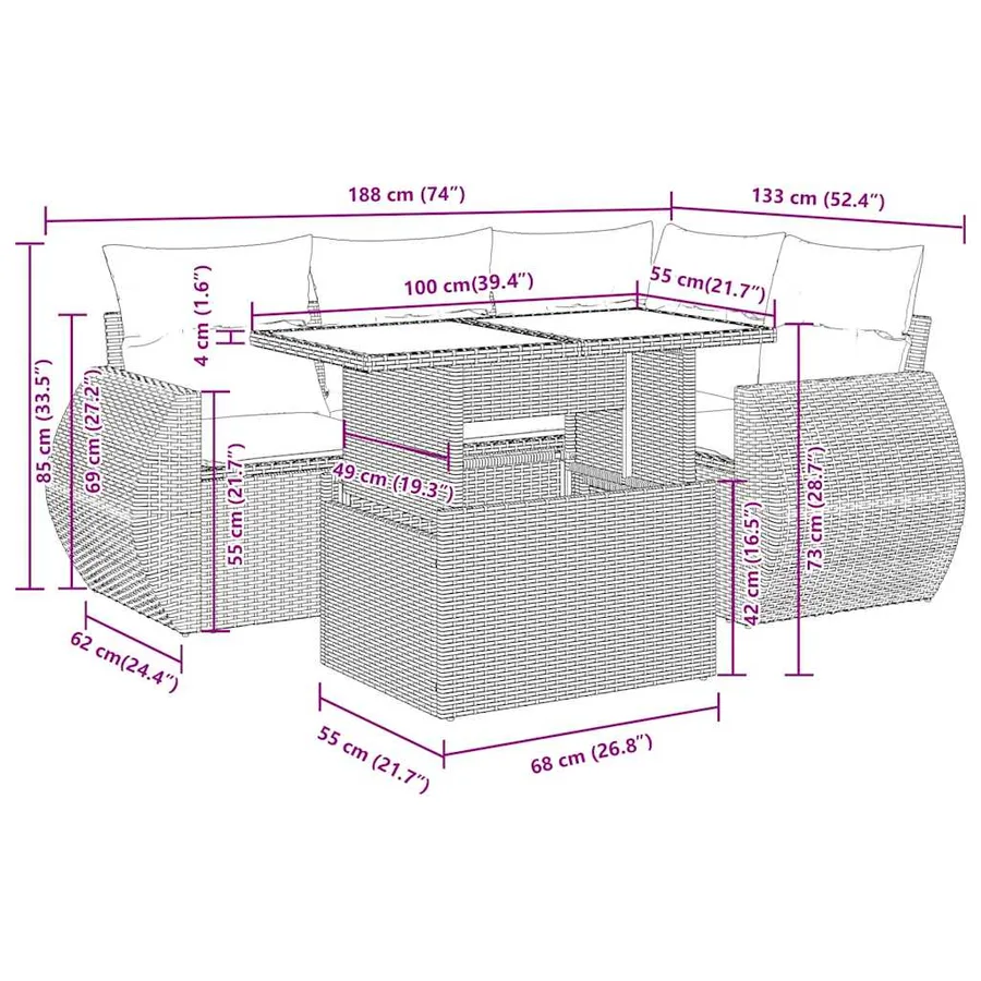 Salon de jardin avec coussins 5 pcs beige résine tressée - 14