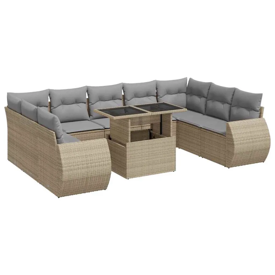 Salon de jardin avec coussins 10 pcs beige résine tressée - 2