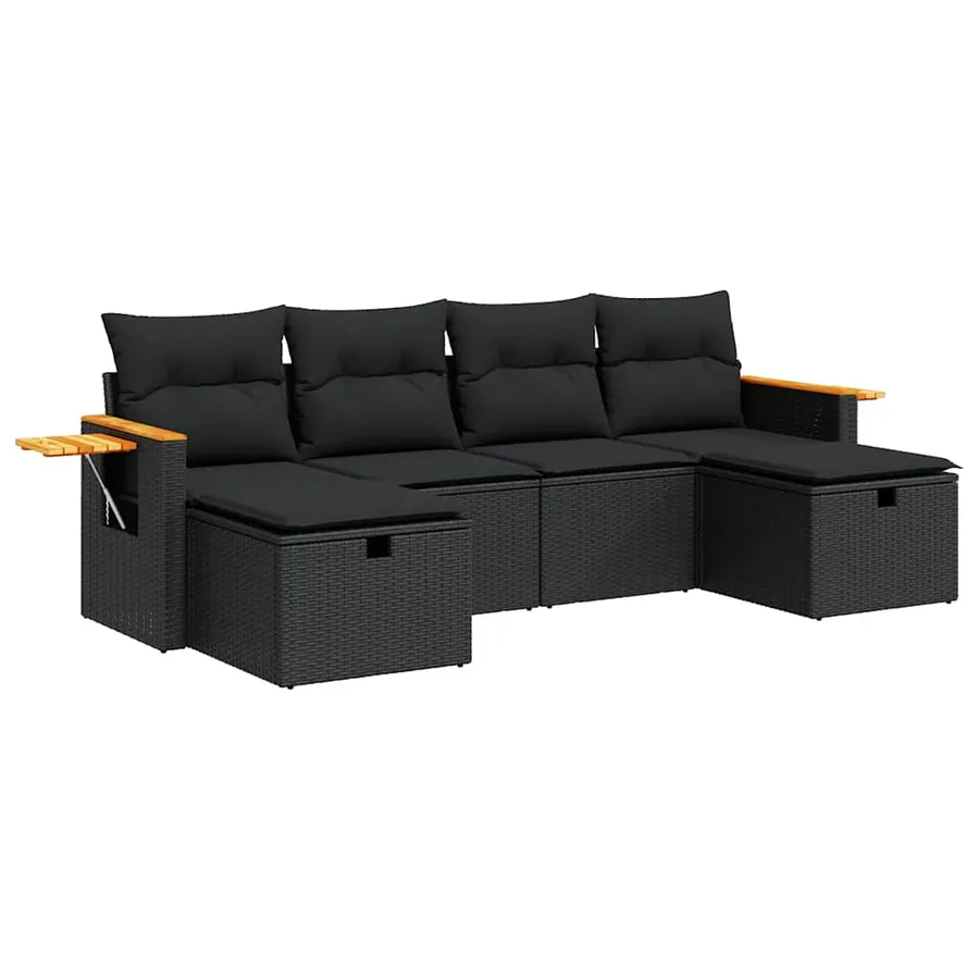 Salon de jardin 6 pcs avec coussins noir résine tressée - 2