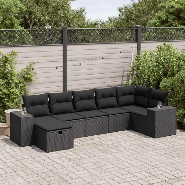 Salon de jardin 7 pcs avec coussins noir résine tressée 93 x 62 x 69 cm - 62,0 kg