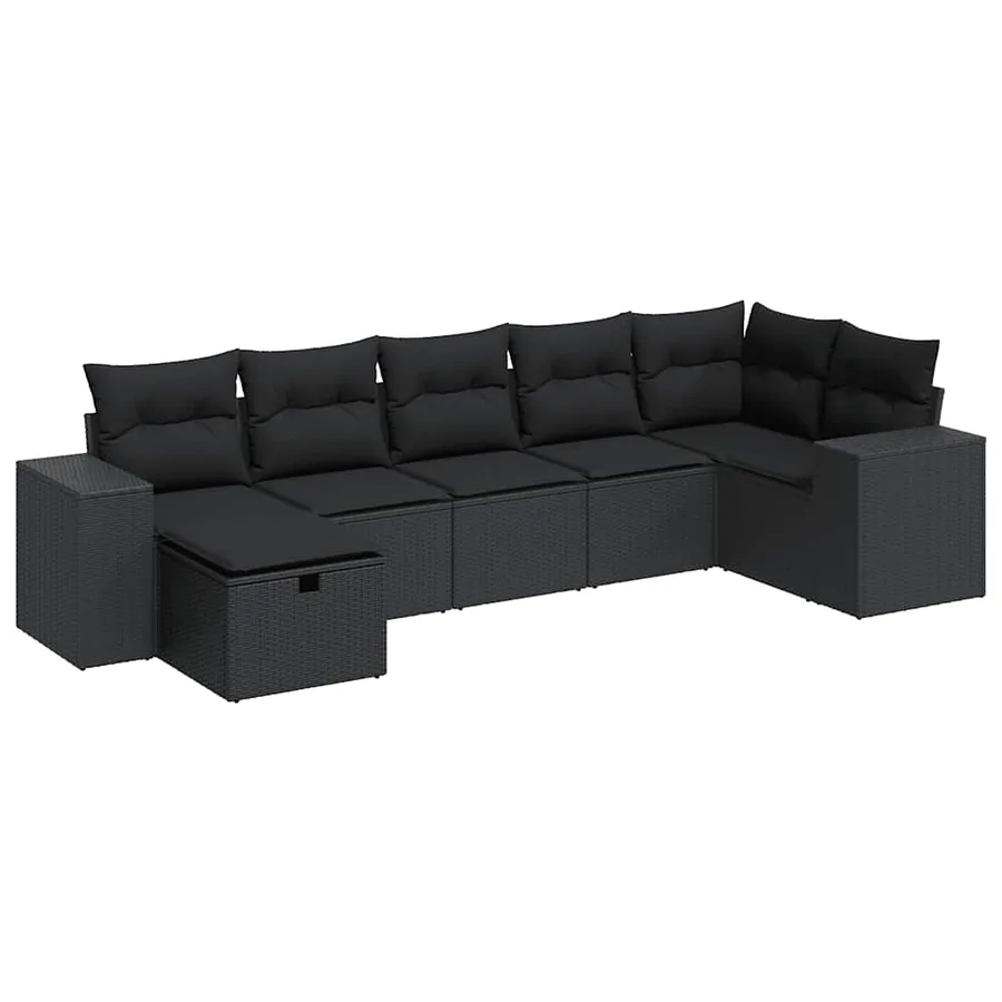 Salon de jardin 7 pcs avec coussins noir résine tressée 93 x 62 x 69 cm - 62,0 kg - 2