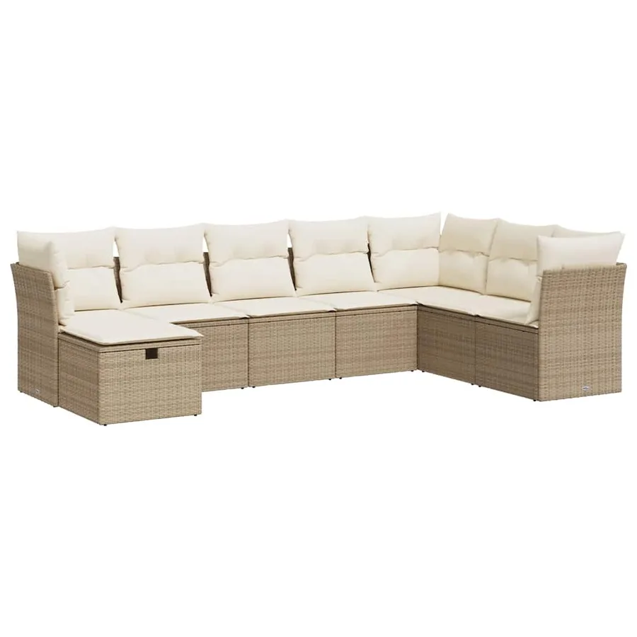 Salon de jardin avec coussins 8 pcs beige résine tressée - 2