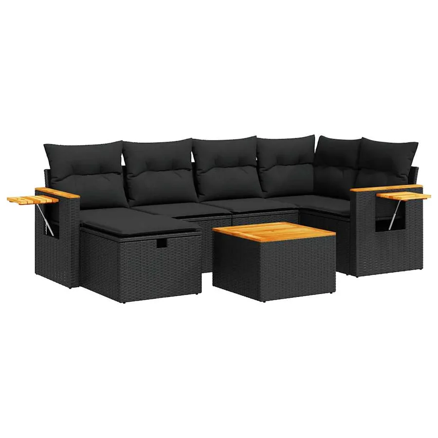 Salon de jardin 7 pcs avec coussins noir résine tressée 55 x 62 x 69 cm - 60,8 kg - 2