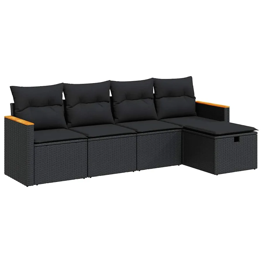 Salon de jardin 5 pcs avec coussins noir résine tressée - 2