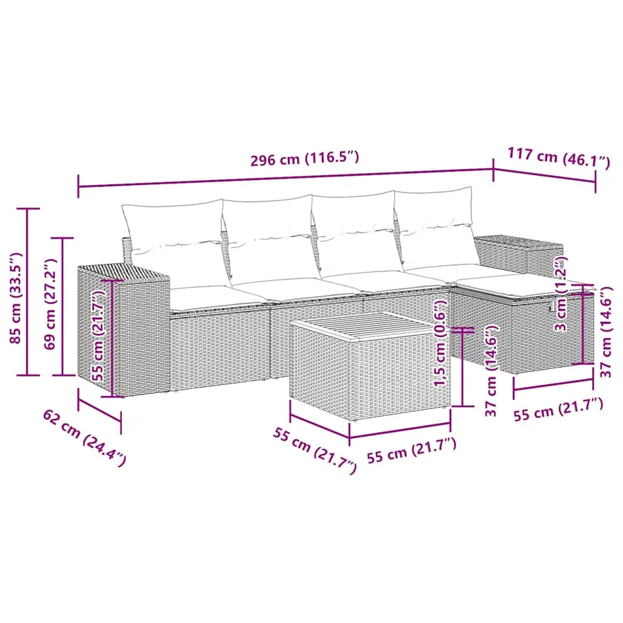 Salon de jardin avec coussins 6 pcs beige résine tressée - 12