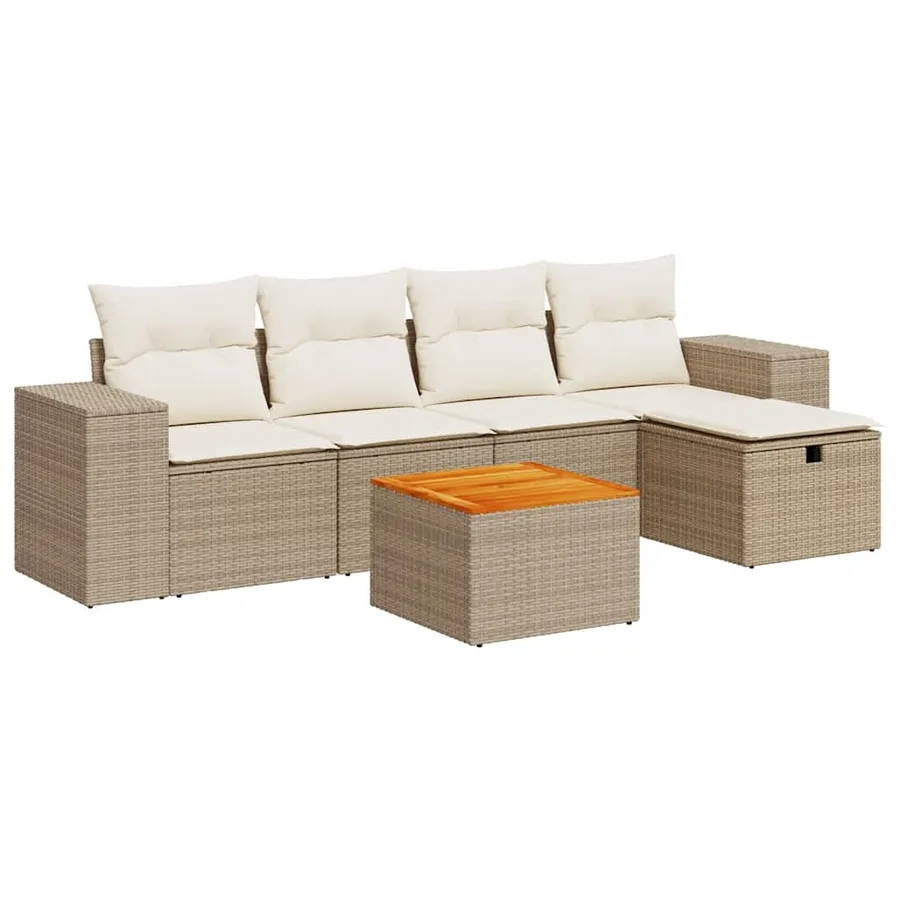 Salon de jardin avec coussins 6 pcs beige résine tressée - 2