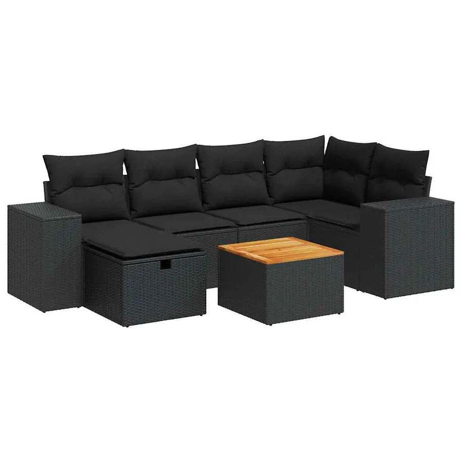 Salon de jardin 7 pcs avec coussins noir résine tressée 93 x 62 x 69 cm - 61,8 kg - 2