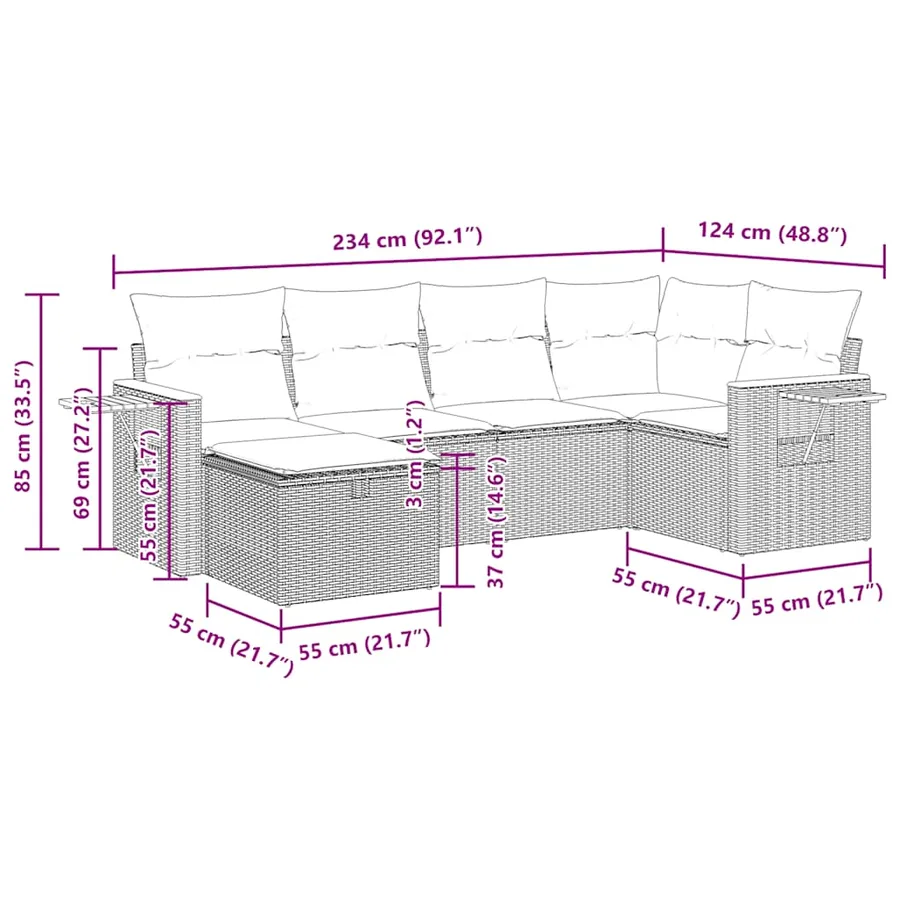 Salon de jardin 6 pcs avec coussins noir résine tressée - 16