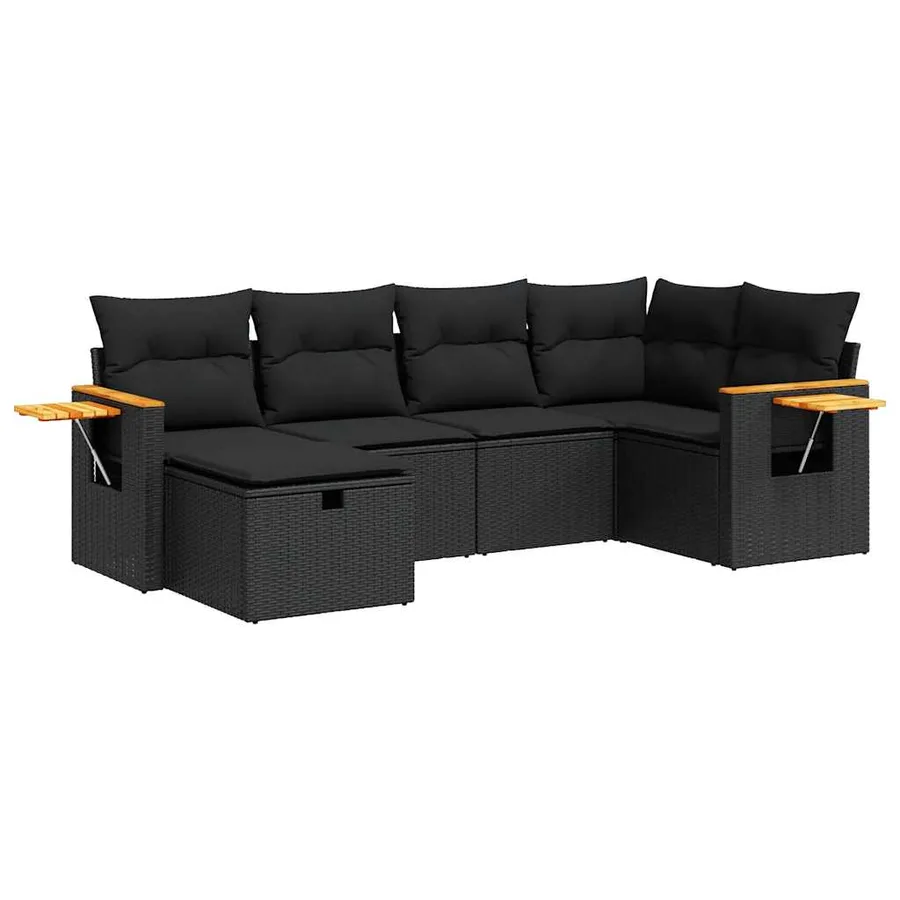Salon de jardin 6 pcs avec coussins noir résine tressée - 2