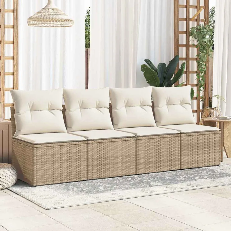 Salon de jardin avec coussins 2 pcs beige résine tressée acacia - 3