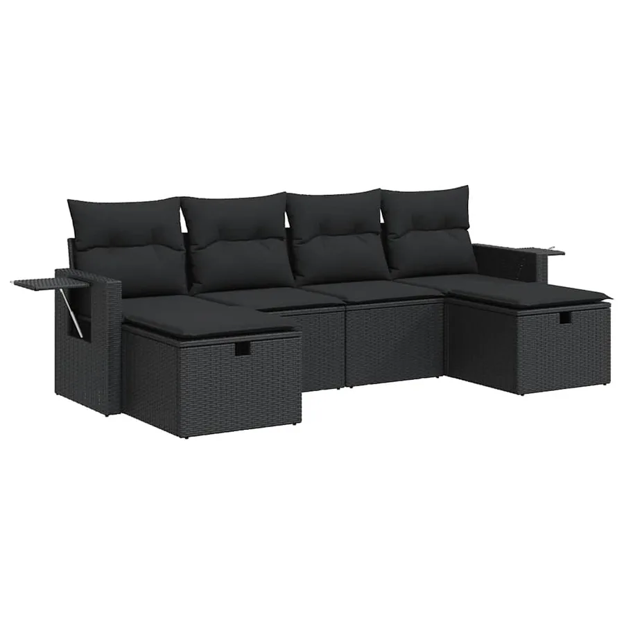 Salon de jardin 6 pcs avec coussins noir résine tressée - 2