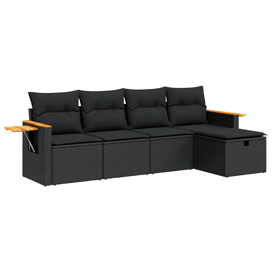 Salon de jardin 5 pcs avec coussins noir résine tressée - 2
