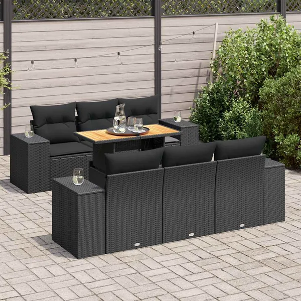 Salon de jardin 7 pcs avec coussins noir résine tressée 83 x 62 x 69 cm - 73,6 kg