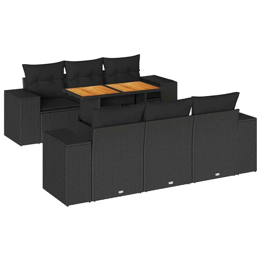 Salon de jardin 7 pcs avec coussins noir résine tressée 83 x 62 x 69 cm - 73,6 kg - 2