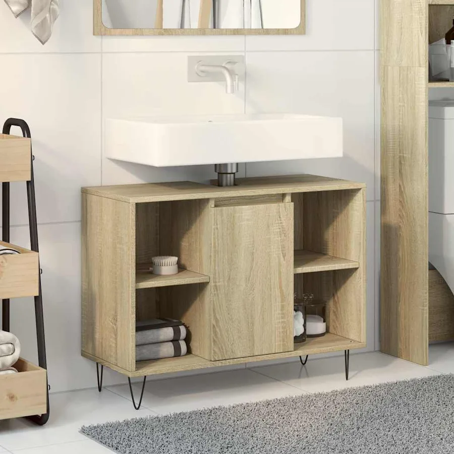 Armoire salle de bain chêne sonoma 80x33x60cm bois d'ingénierie - 3