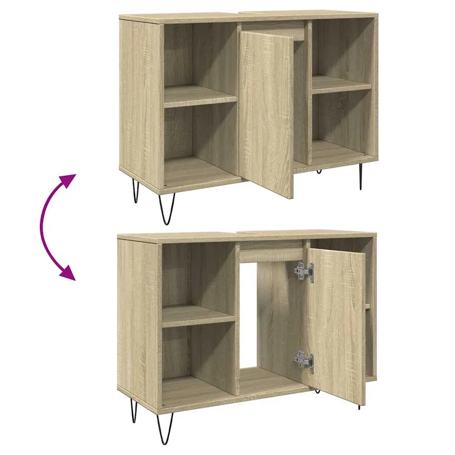 Armoire salle de bain chêne sonoma 80x33x60cm bois d'ingénierie - 8