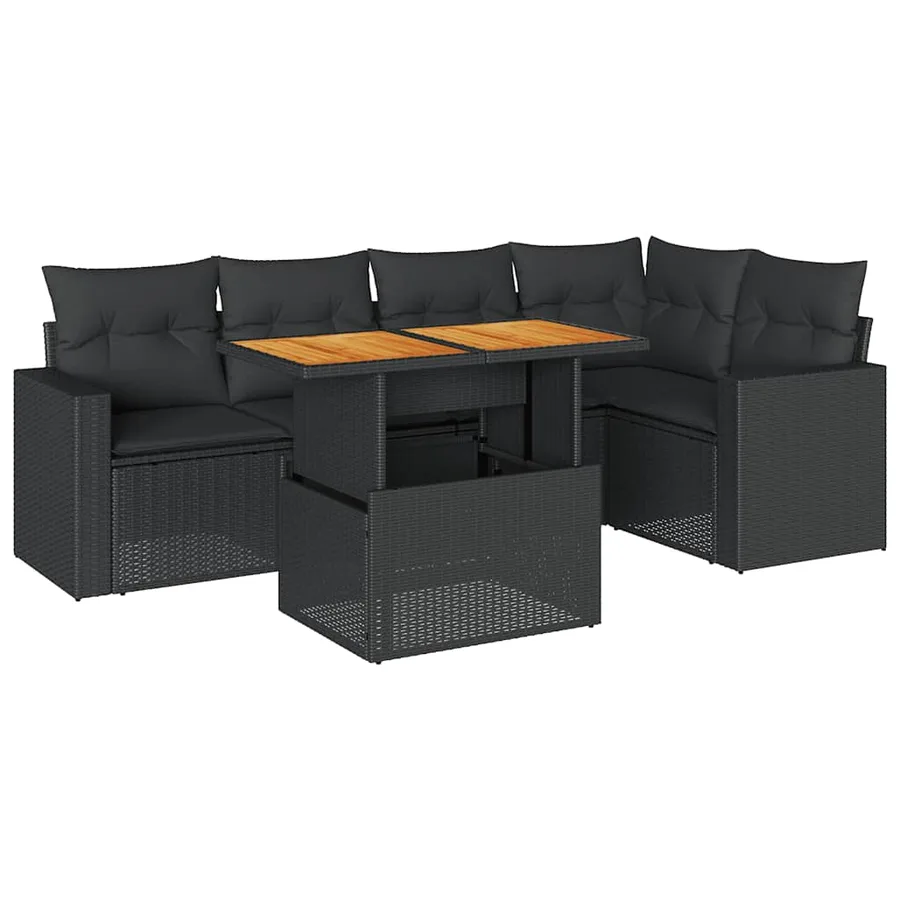 Salon de jardin 6 pcs avec coussins noir résine tressée - 2