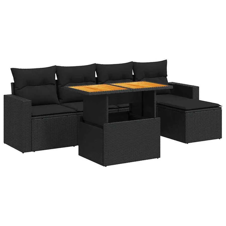 Salon de jardin 6 pcs avec coussins noir résine tressée - 2