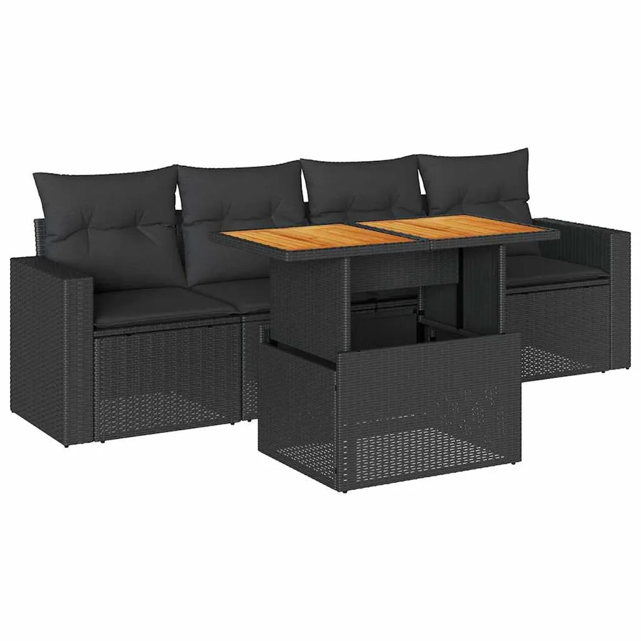 Salon de jardin 5 pcs avec coussins noir résine tressée - 2