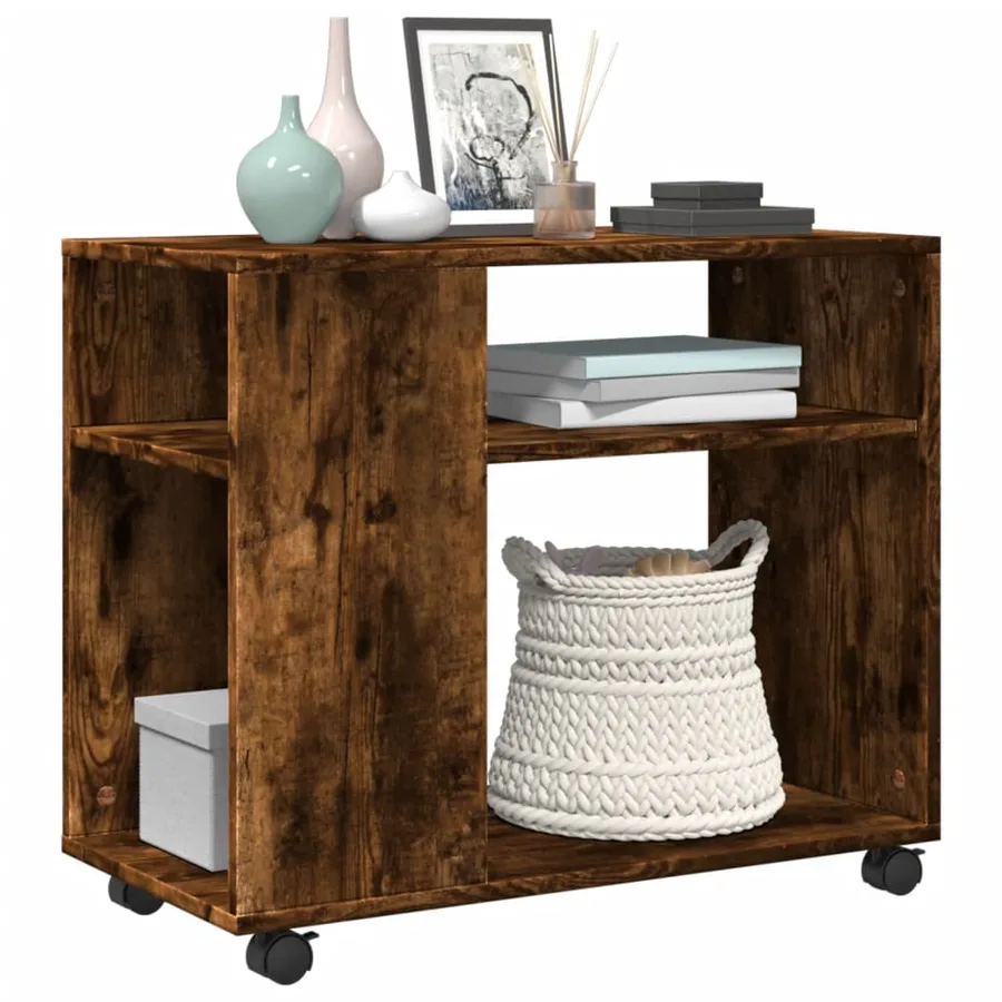 Table d'appoint avec roues chêne fumé bois d'ingénierie - 4