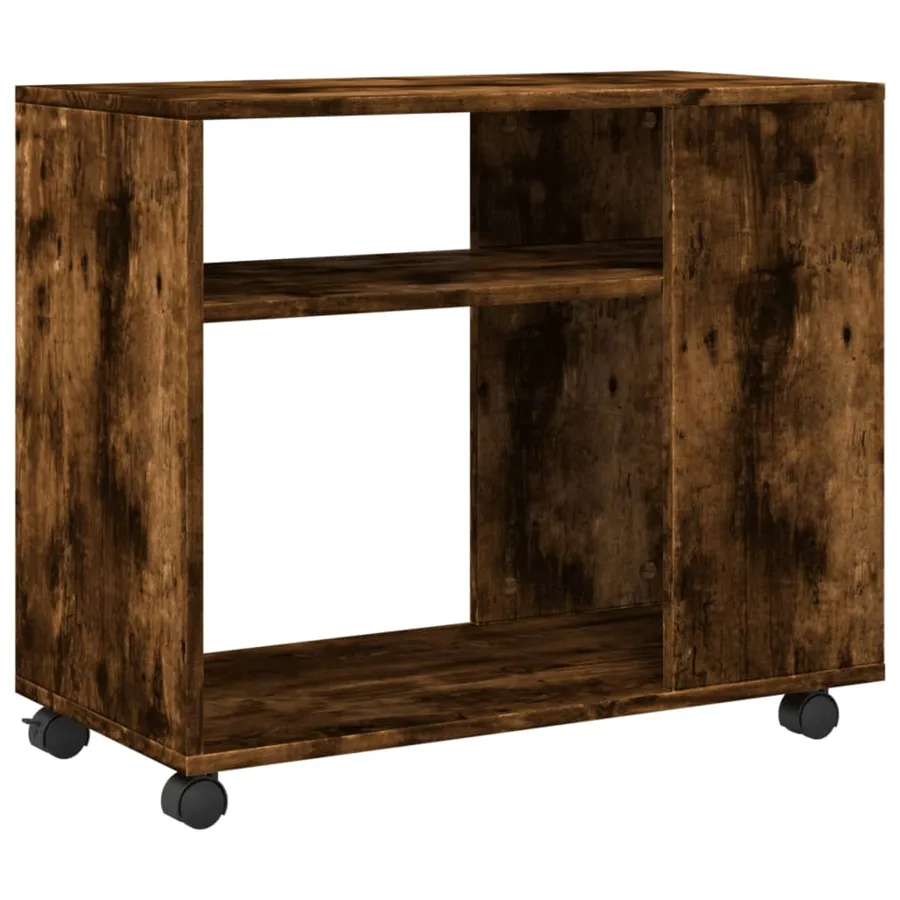 Table d'appoint avec roues chêne fumé bois d'ingénierie - 7