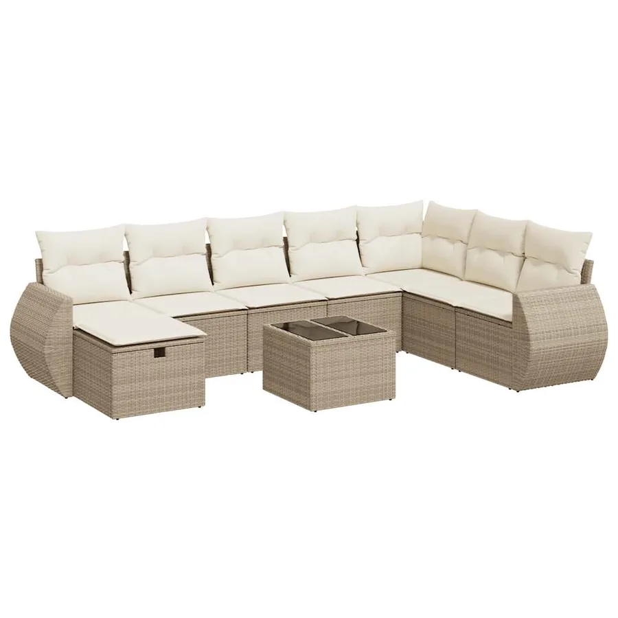 Salon de jardin avec coussins 9 pcs beige résine tressée - 2