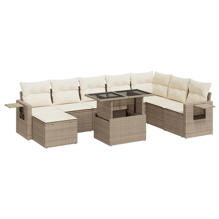 Salon de jardin avec coussins 9 pcs beige résine tressée - 2