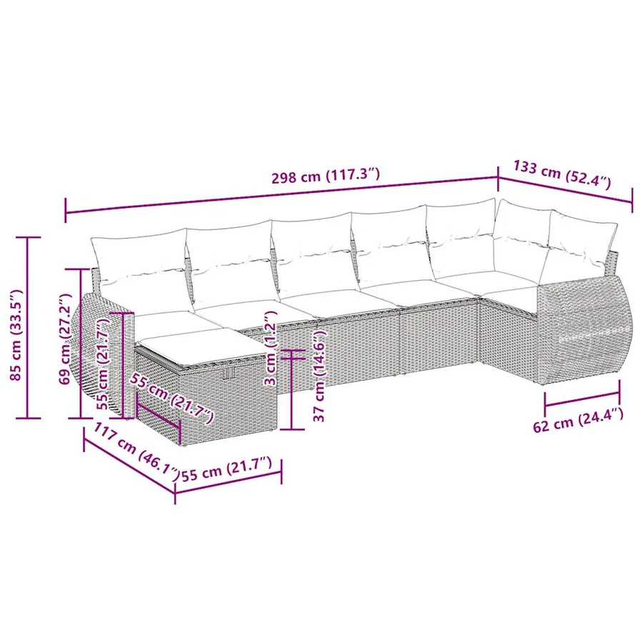 Salon de jardin avec coussins 7 pcs beige résine tressée - 14