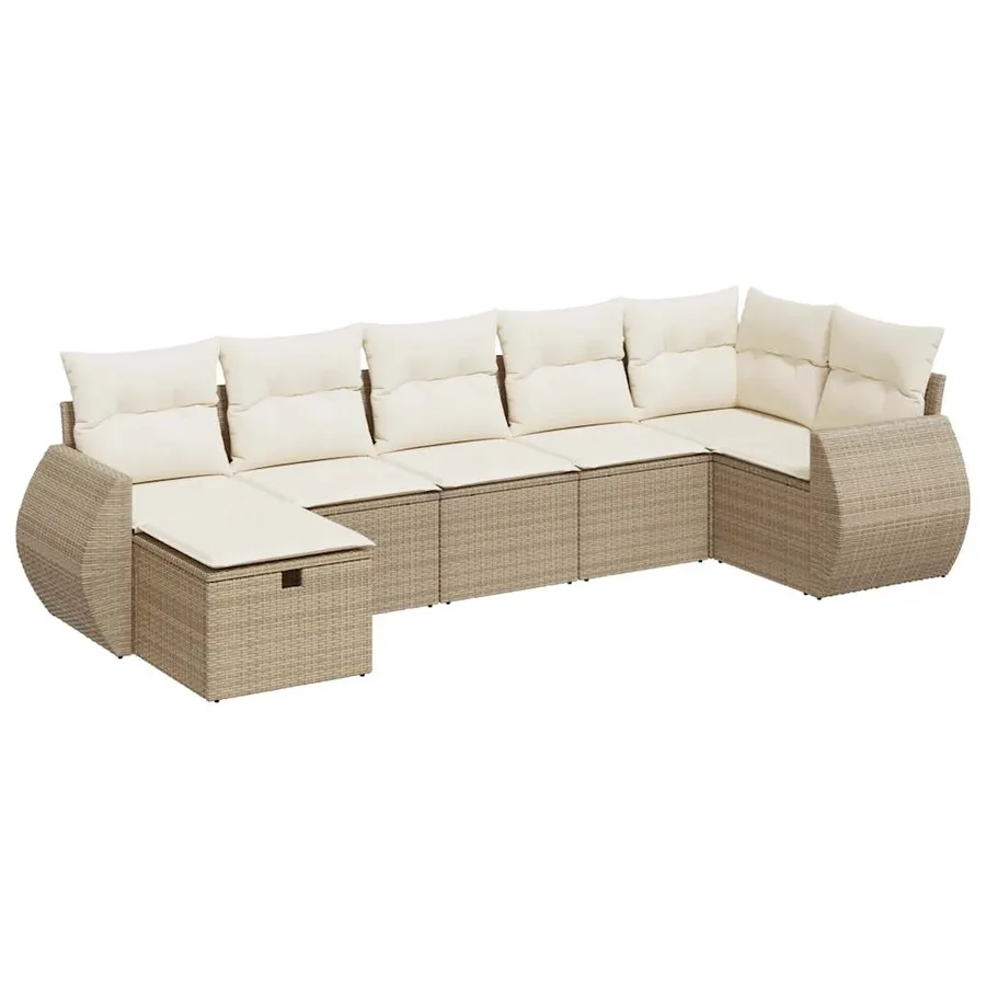 Salon de jardin avec coussins 7 pcs beige résine tressée - 2