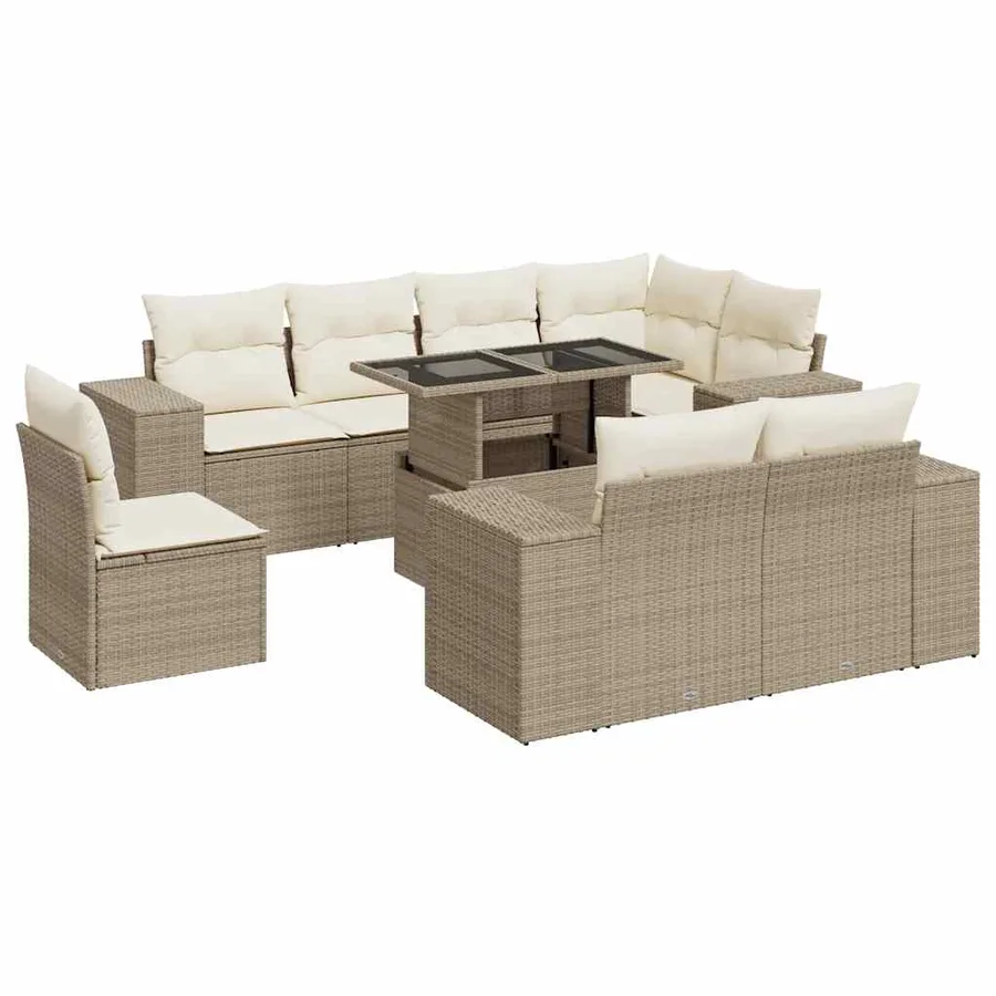 Salon de jardin avec coussins 9 pcs beige résine tressée - 2