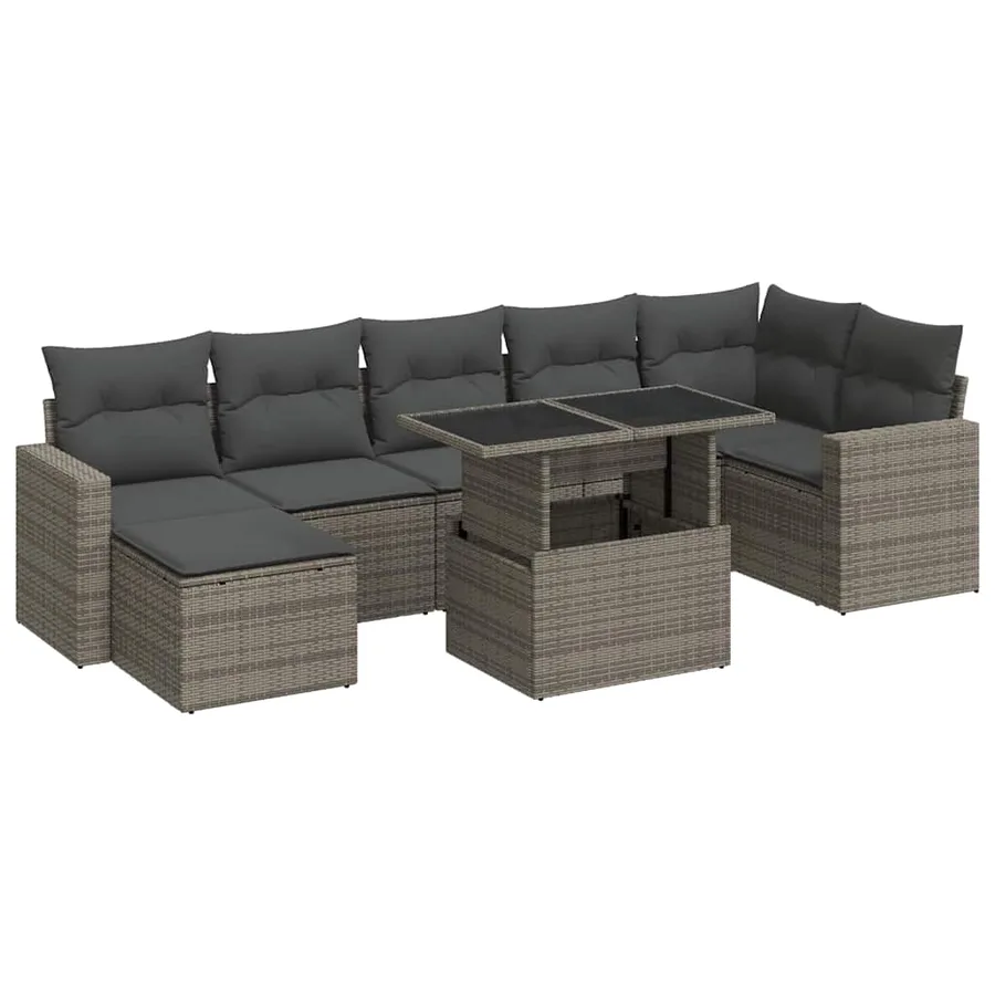 Salon de jardin 8 pcs avec coussins gris résine tressée - 2