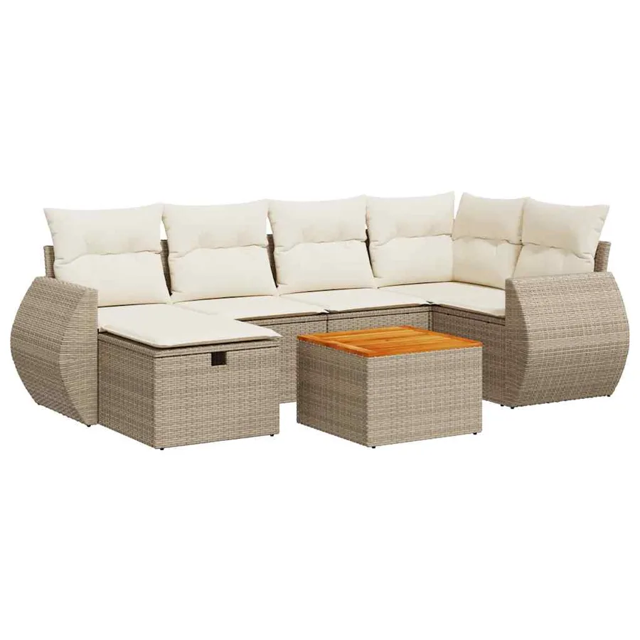 Salon de jardin avec coussins 7 pcs beige résine tressée - 2