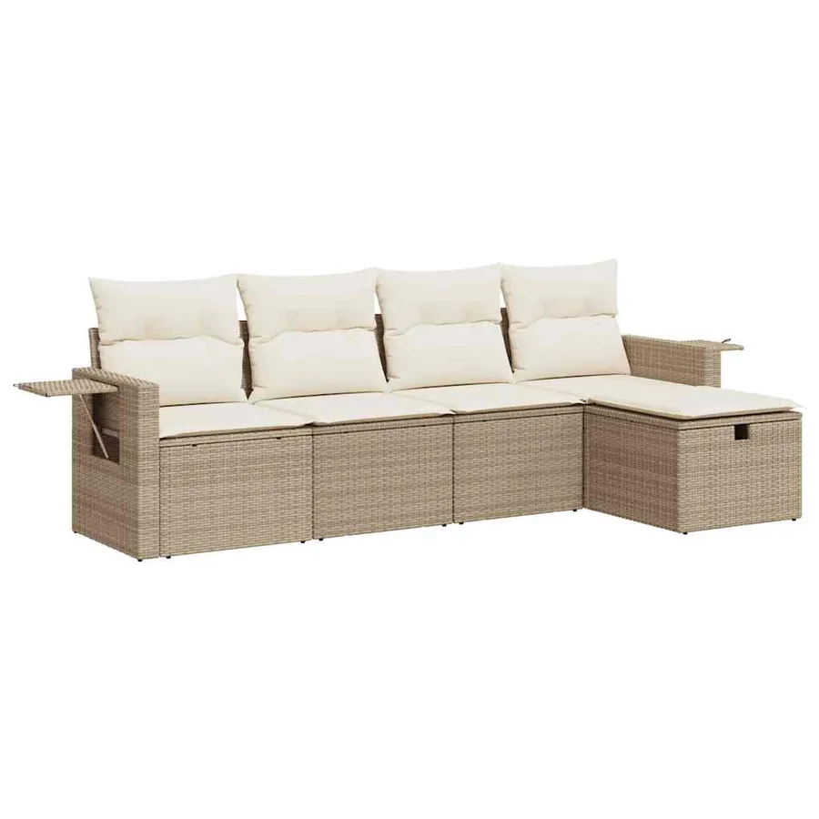 Salon de jardin avec coussins 5 pcs beige résine tressée - 2