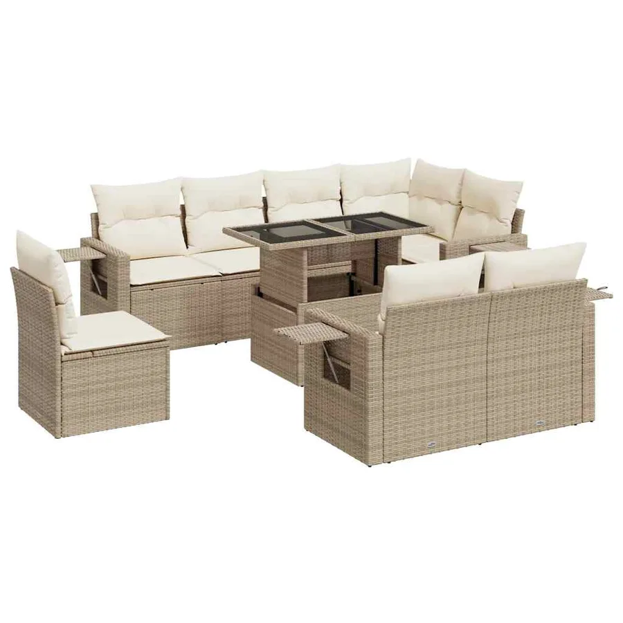 Salon de jardin avec coussins 9 pcs beige résine tressée - 2