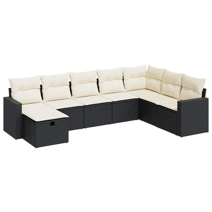 Salon de jardin 8 pcs avec coussins noir résine tressée - 2