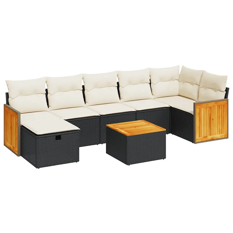 Salon de jardin 8 pcs avec coussins noir résine tressée - 2