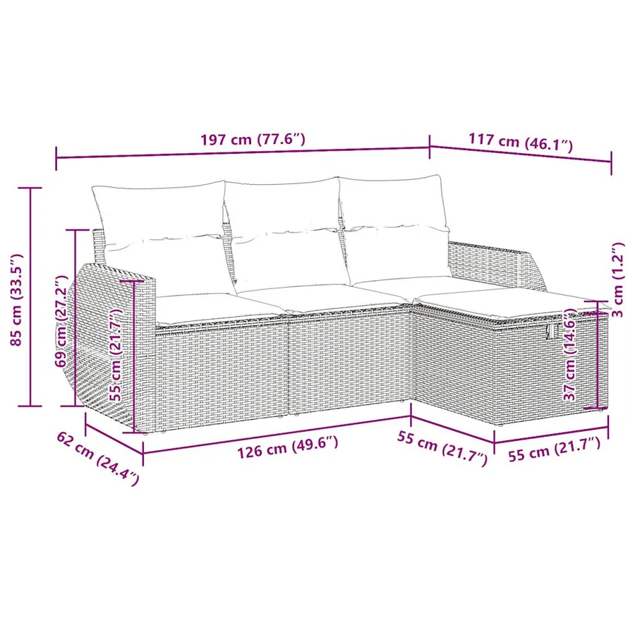 Salon de jardin avec coussins 4 pcs beige résine tressée - 11