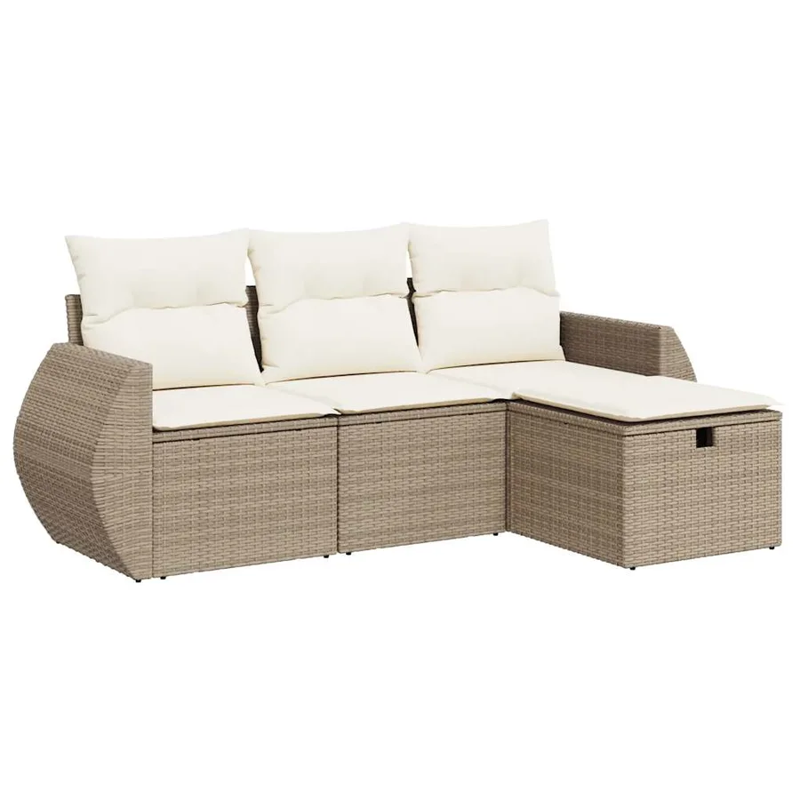 Salon de jardin avec coussins 4 pcs beige résine tressée - 2