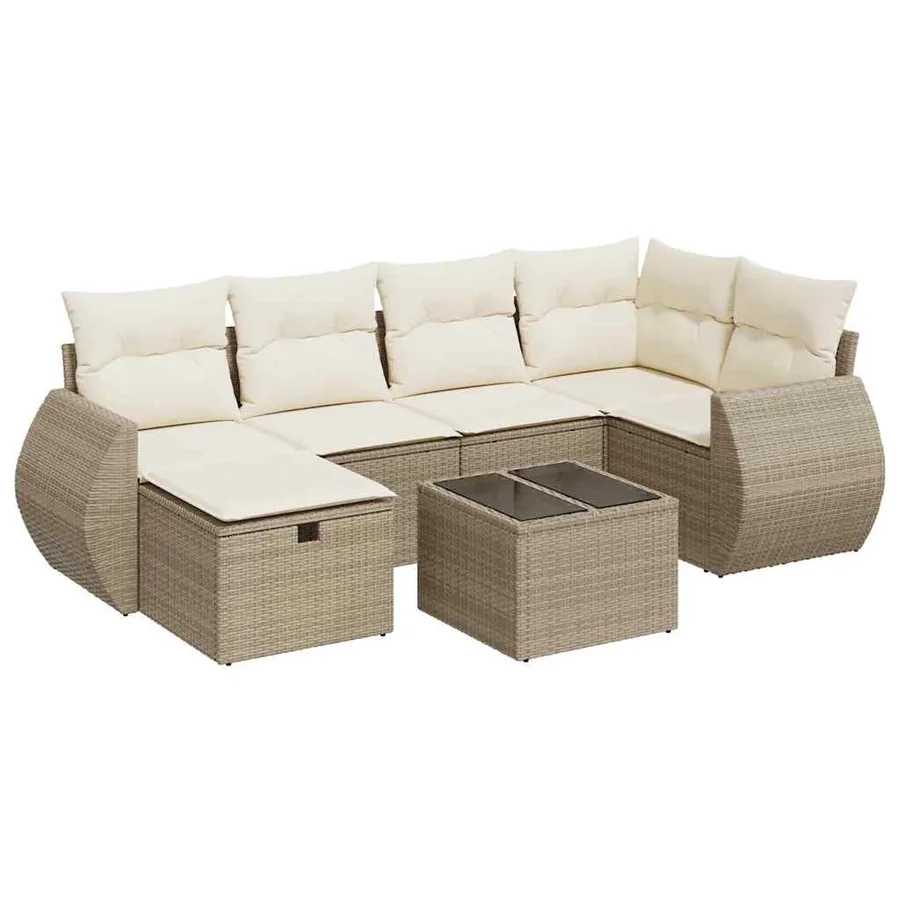 Salon de jardin avec coussins 7 pcs beige résine tressée - 2