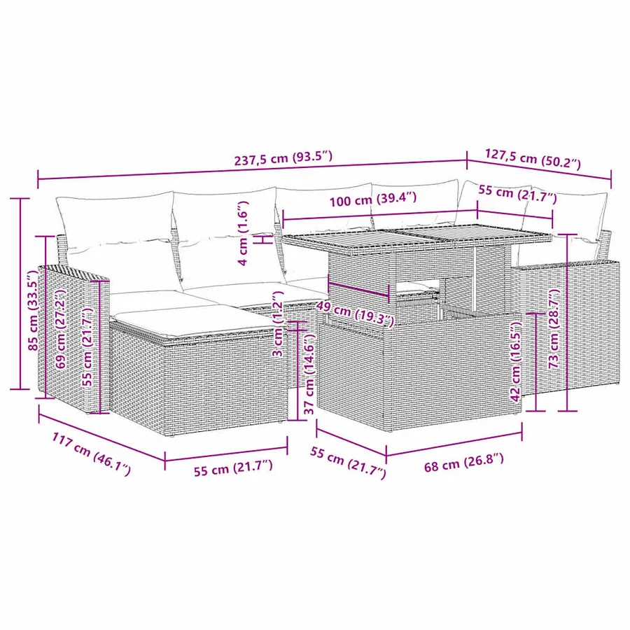 Salon de jardin avec coussins 7 pcs gris résine tressée - 15