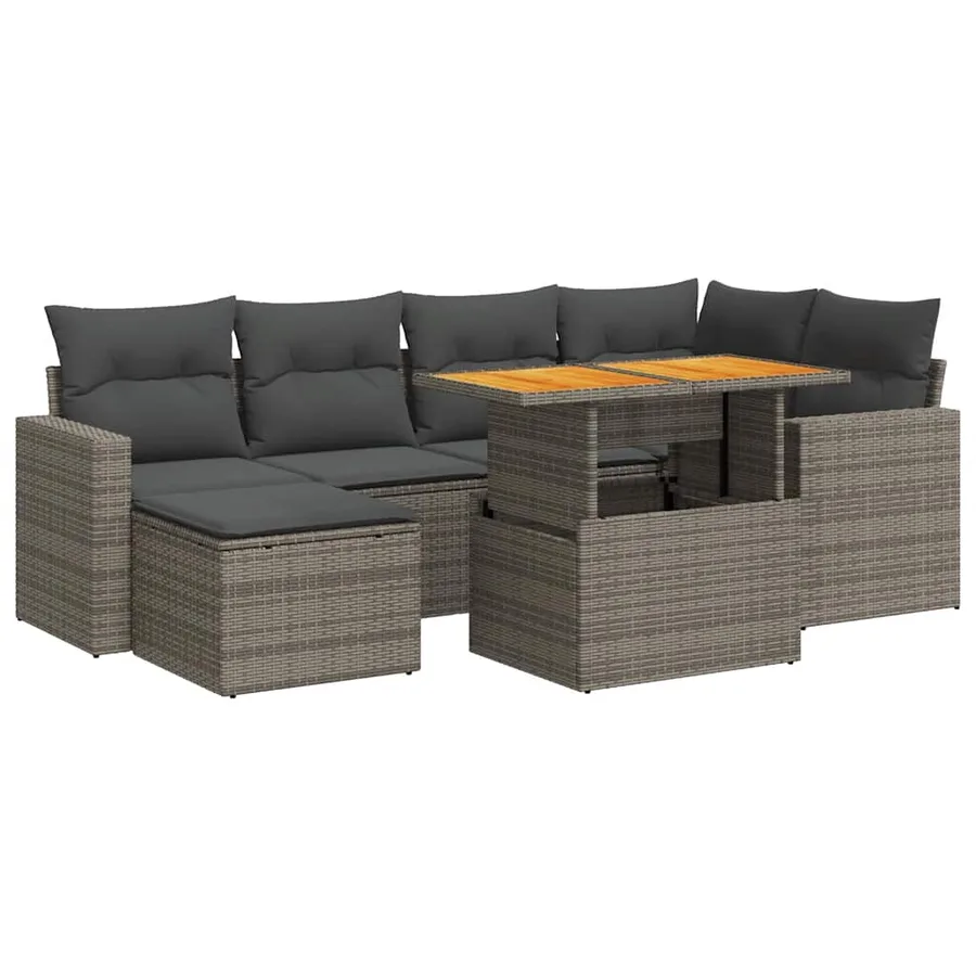 Salon de jardin avec coussins 7 pcs gris résine tressée - 2