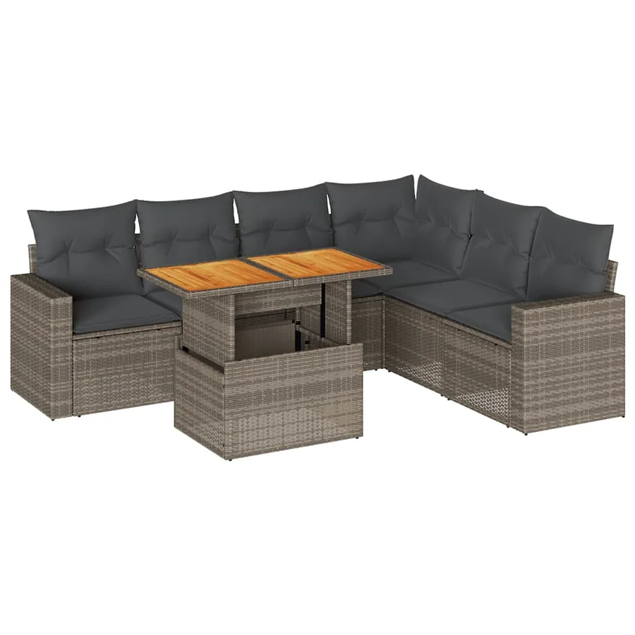 Salon de jardin avec coussins 7 pcs gris résine tressée - 2