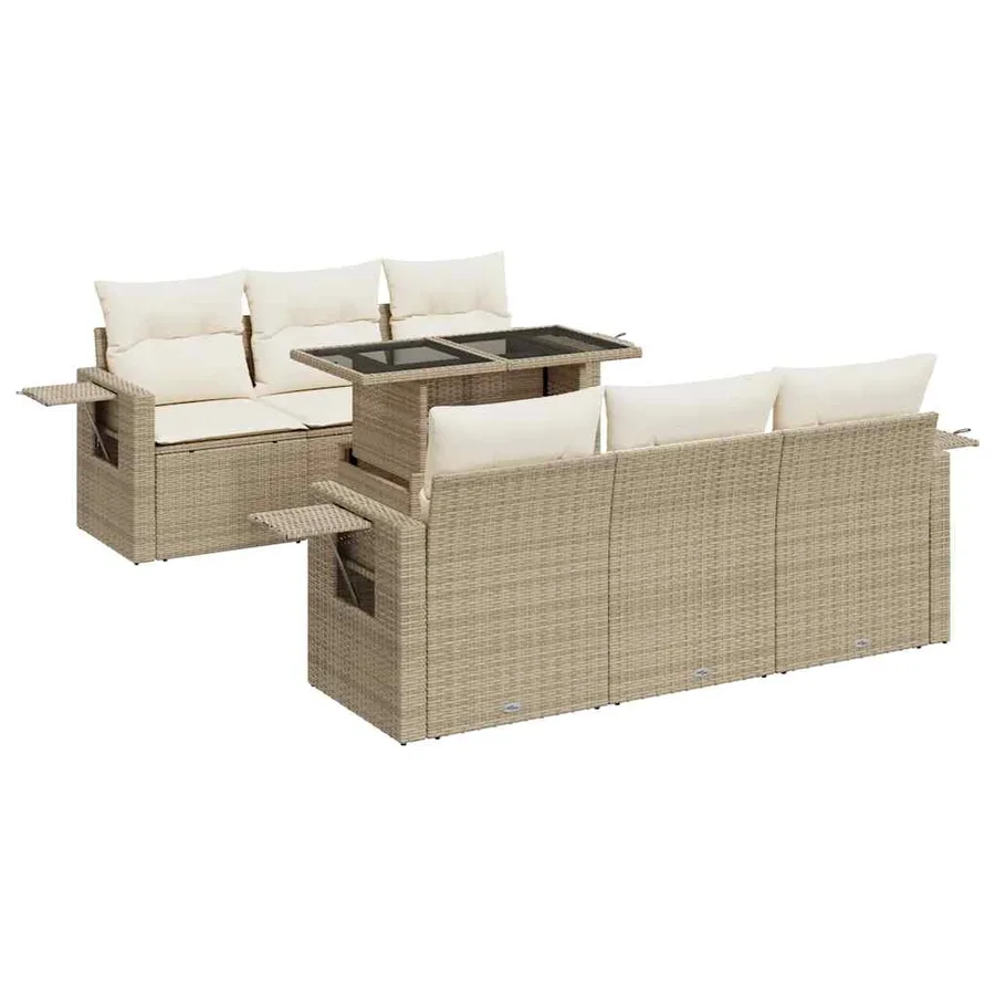 Salon de jardin avec coussins 7 pcs beige résine tressée - 2