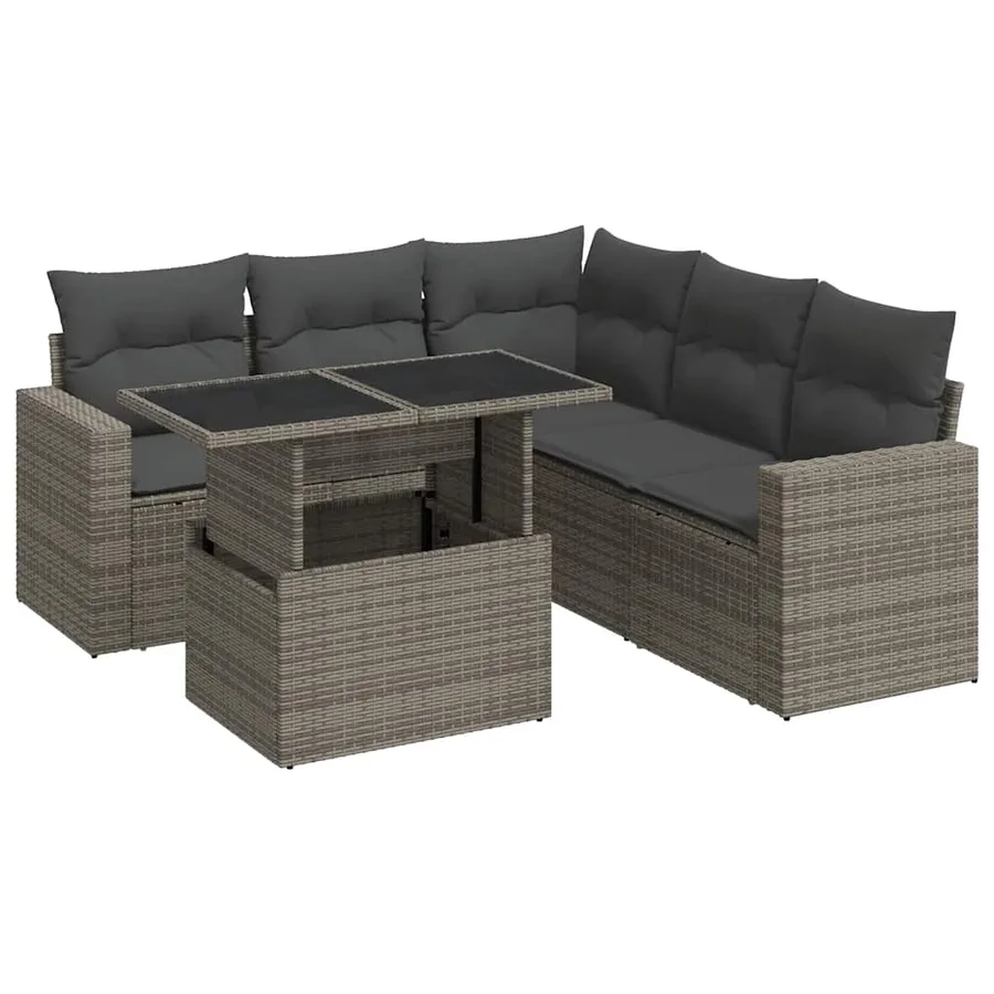 Salon de jardin 6 pcs avec coussins gris résine tressée - 2