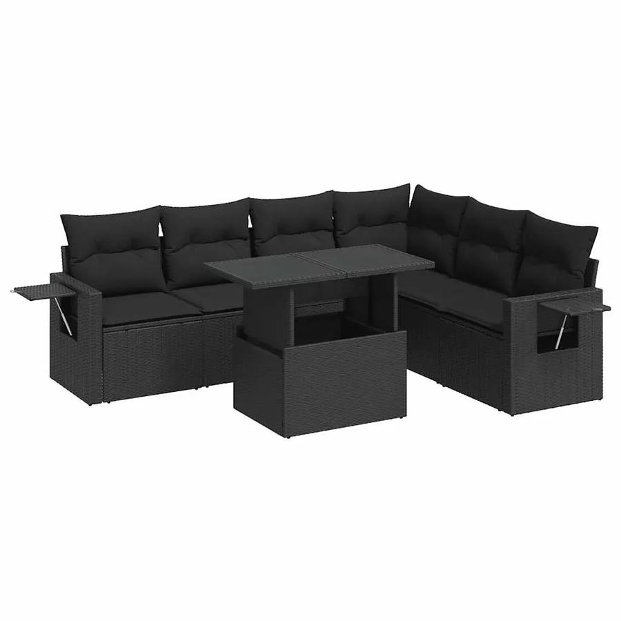Salon de jardin 7 pcs avec coussins noir résine tressée 55 x 62 x 69 cm - 68,4 kg - 2
