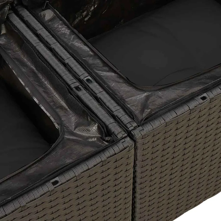 Salon de jardin 9 pcs avec coussins noir résine tressée - 14