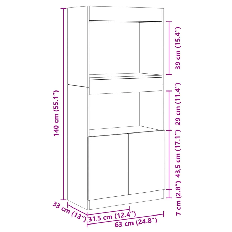 Buffet haut chêne fumé 63x33x140 cm bois d'ingénierie - 12