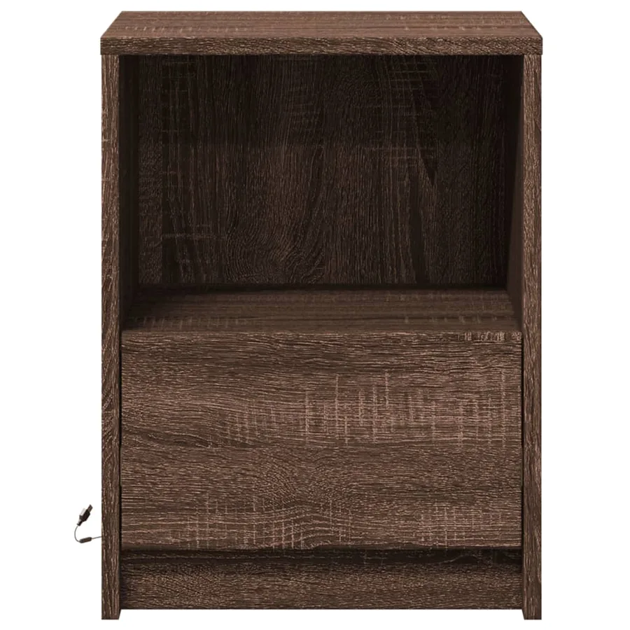 Armoires de chevet et lumières LED 2 pcs chêne marron - 6