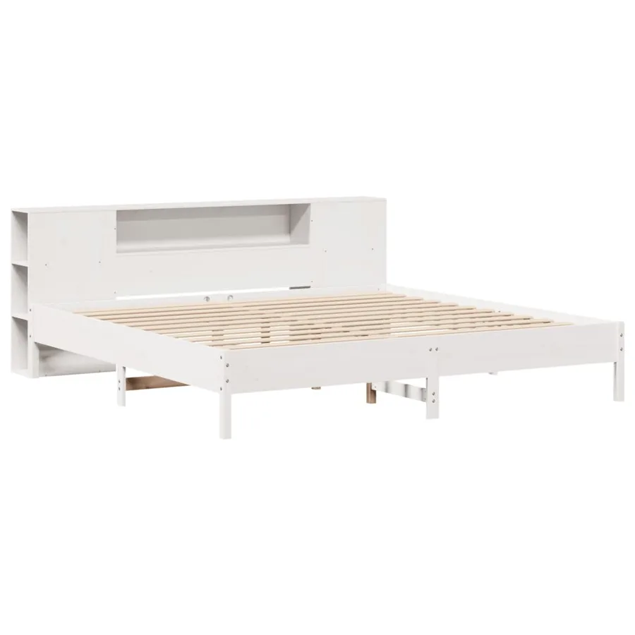 Lit bibliothèque sans matelas blanc 200x200 cm bois pin massif - 3
