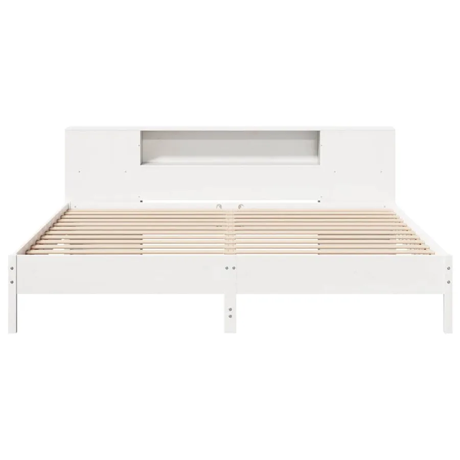 Lit bibliothèque sans matelas blanc 200x200 cm bois pin massif - 4
